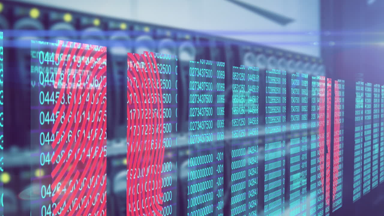 escáner de huellas dactilares contra la sala del servidor