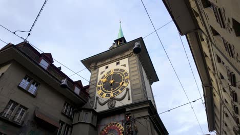 historic astronomical clock tower with dial in bern city center