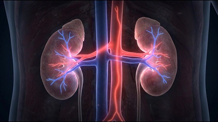 Detailed 3D model of human kidneys showing renal vascular structure