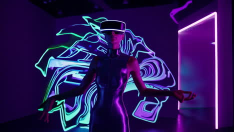 immersive virtual reality experience in a neon digital space