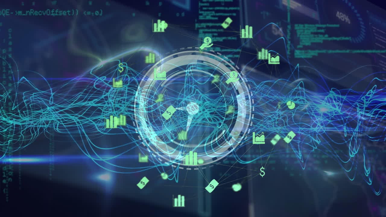 animación de la red de conexiones con senderos de luz y procesamiento de datos sobre fondo negro.