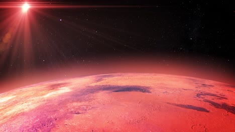 superficie de marte con llamaradas solares