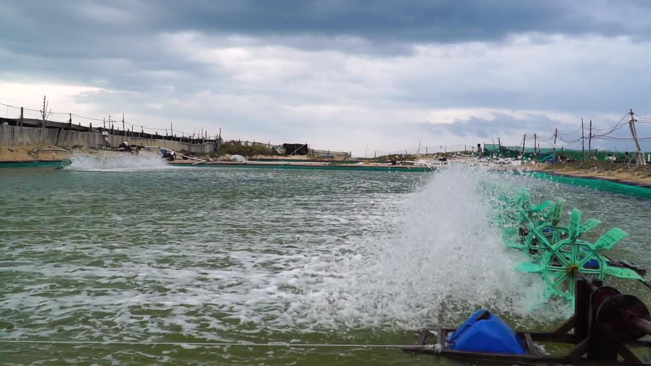 베트남 손 하이의 연못에서 새우 양식 통풍기