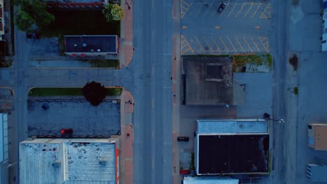 aerial top-down view of intersection in davenport, iowa at sunset