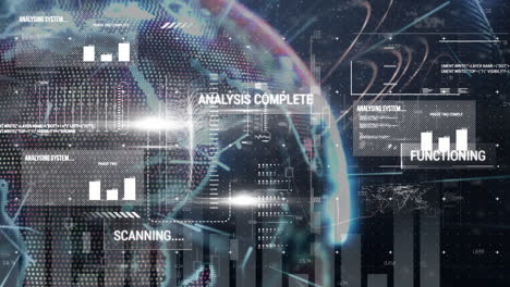 animation of financial data processing over globe