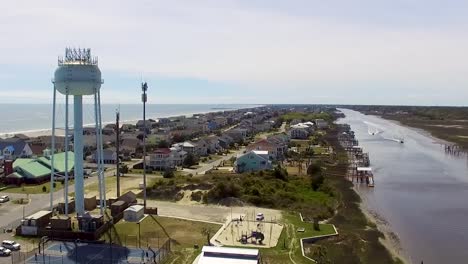 Beach-town-flyover-on-a-bright-summer-day