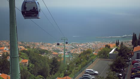 cable car transporting people in funchal, madeira between the coast and the mountain