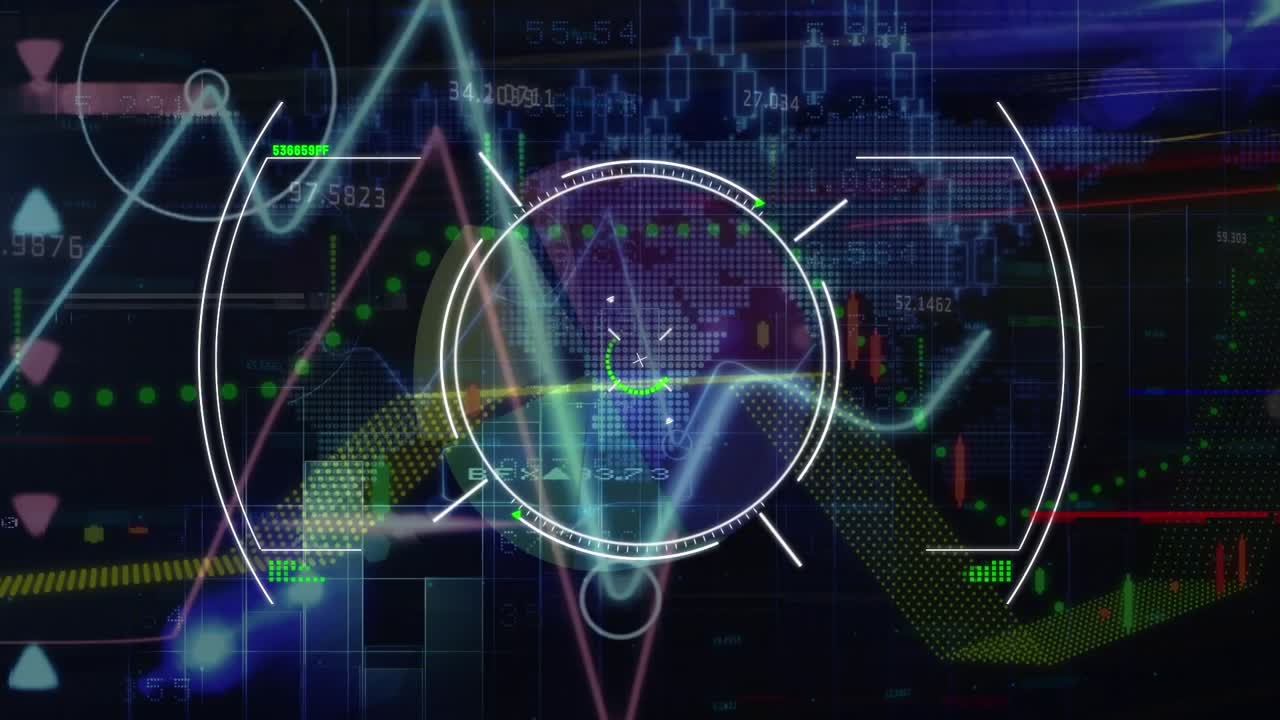 Animation of scope scanning over data processing on black background