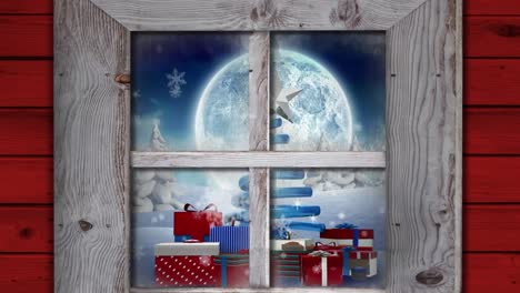 Animation-of-window-view-and-christmas-decoration