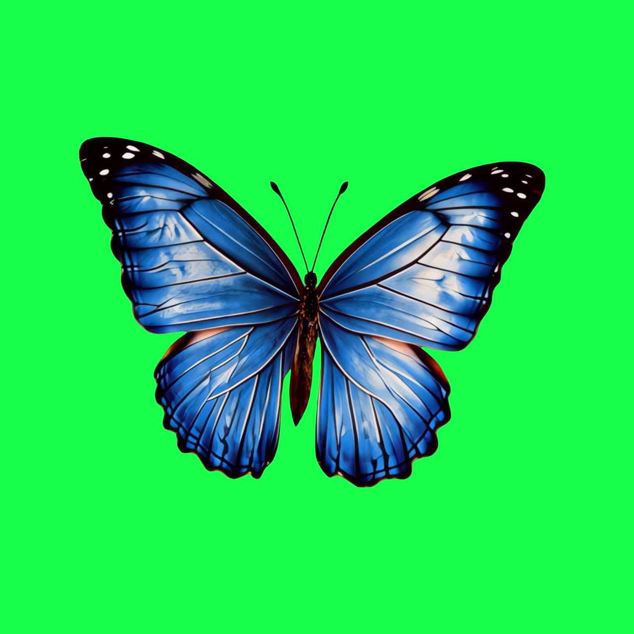 Animazione isolata di farfalla blu vivace, video 4K trasparente, green screen