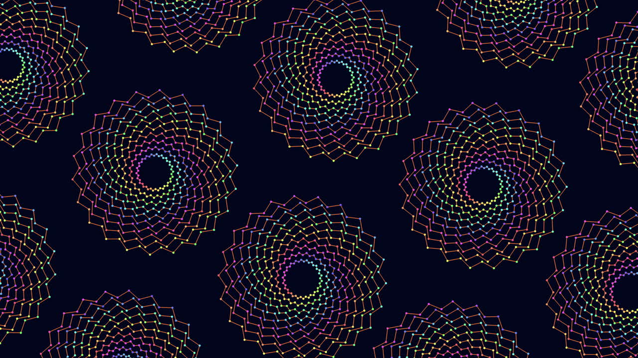 Spirale vivace di cerchi colorati su sfondo scuro