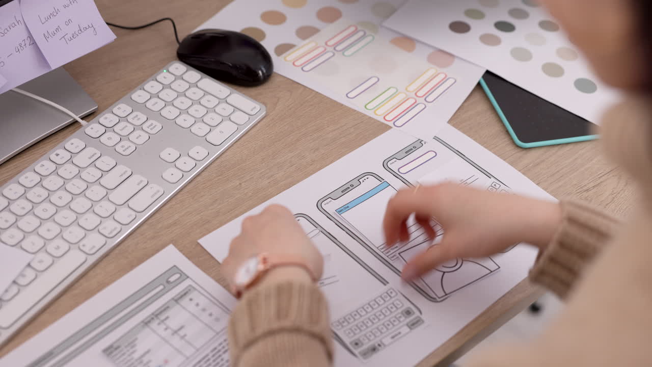 여성의 손으로  ⁇ 드폰, 앱, 디자인