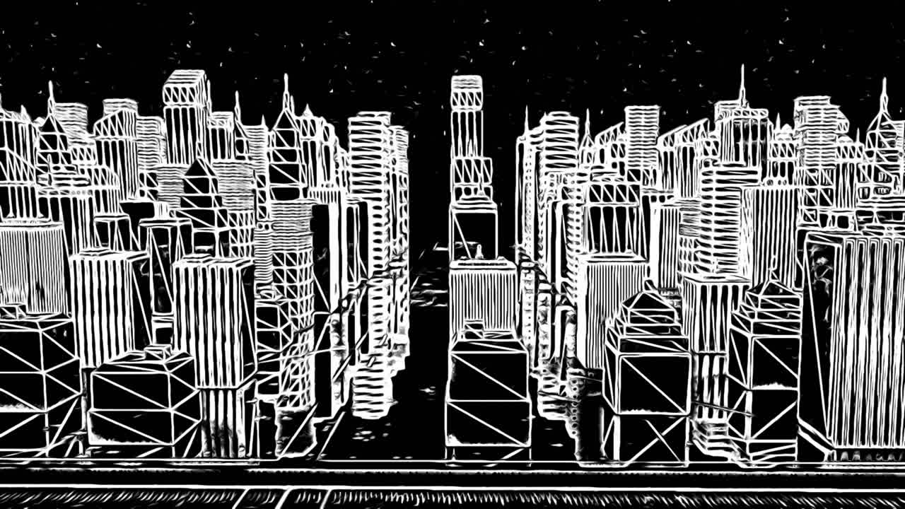 Black and White Cityscape Illustration
