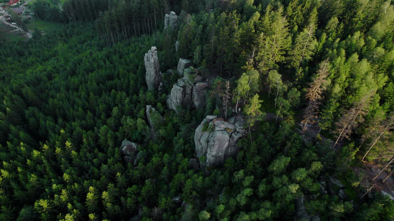 vista aérea de las rocas y el bosque