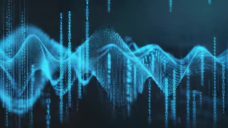 abstract digital data wave visualization with binary code
