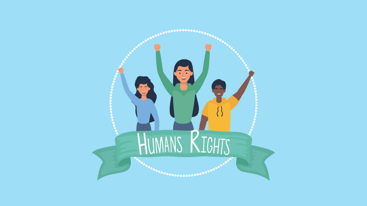 시위하는 사람들과의 인권 애니메이션