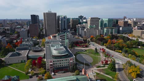 downtown ottawa on sunny autumn day, drone view