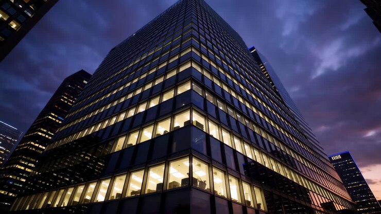 Moderno edificio per uffici di notte
