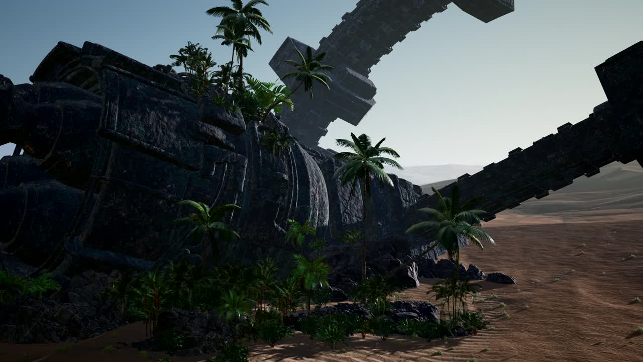 사막에 있는 오래된  ⁇ 은 외계인 우주선.