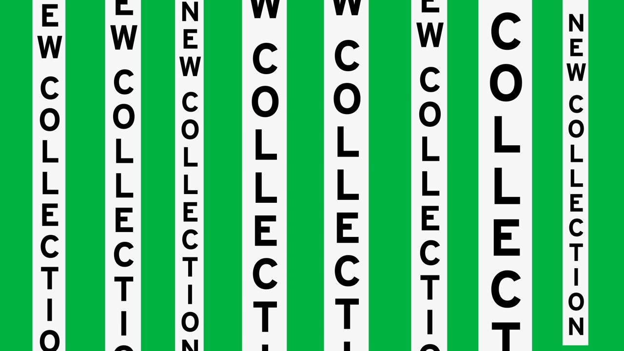 Animation of new collection text in repetition on black background