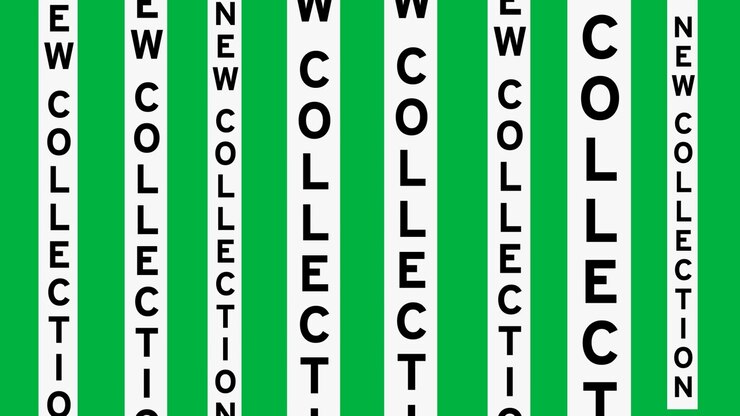 Animation of new collection text in repetition on black background