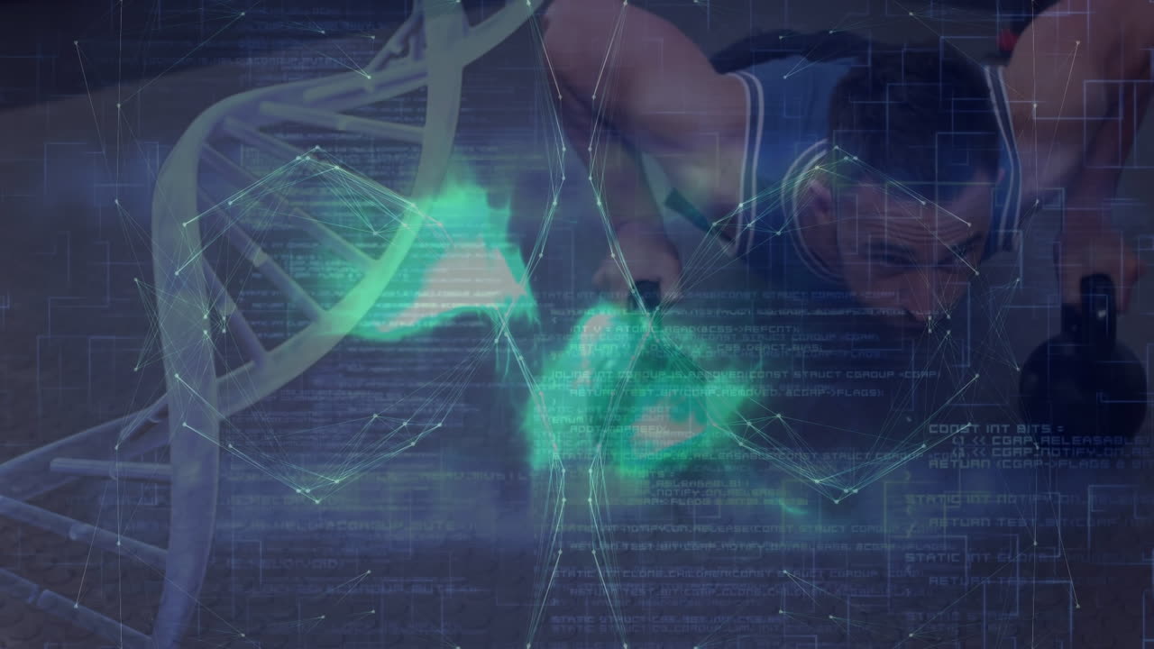 과학적 데이터 처리와 백인들의 푸시업에 대한 dna 가닥의 애니메이션