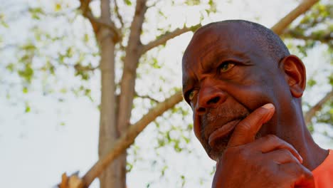 low angle view of active african american senior man in the garden of nursing home 4k