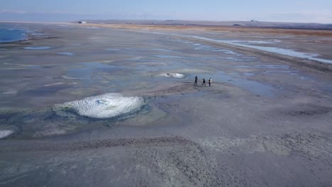 an aerial shot of the mysterious maribilite formations that were first discovered in 2019 on the shores of the great salt lake