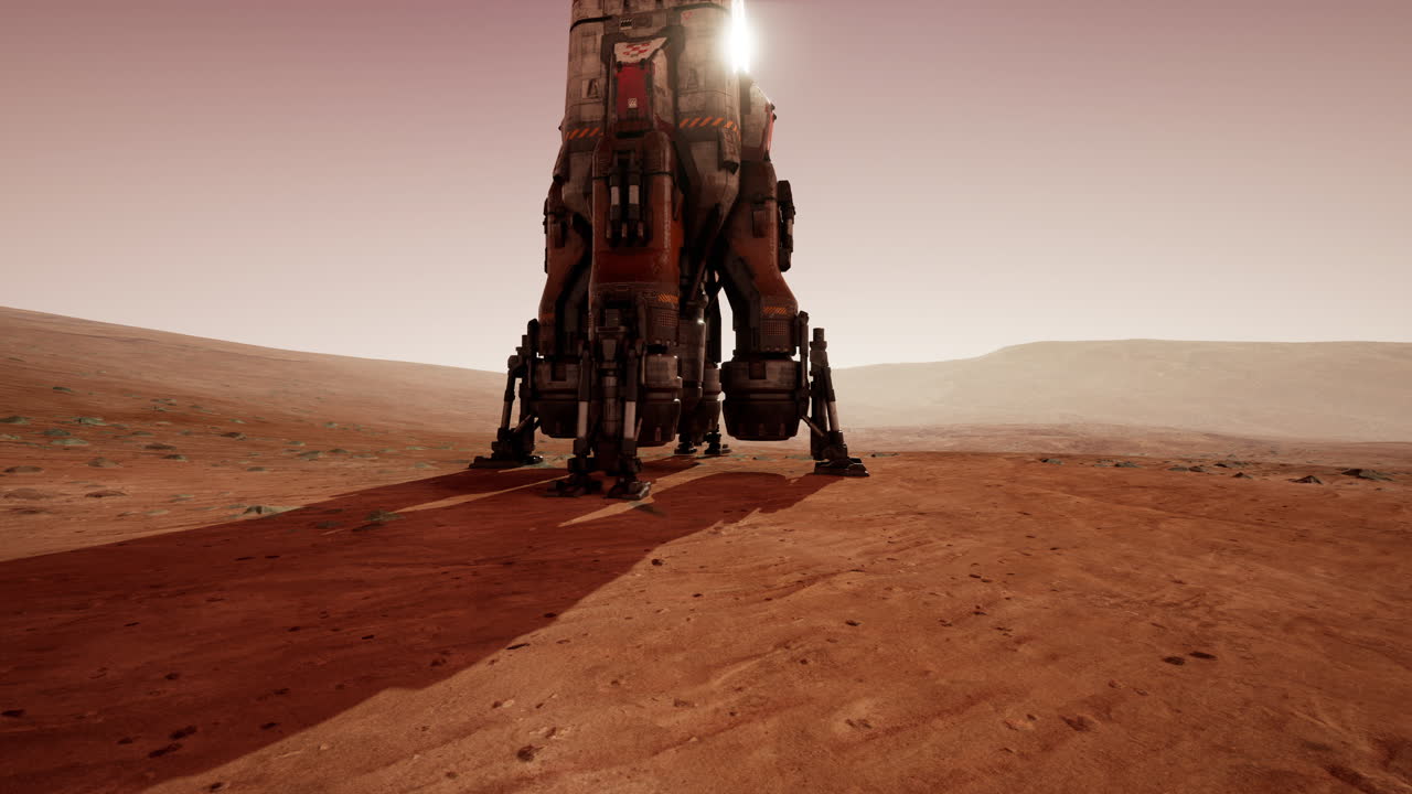 Martian base exploration with a landing craft on the red planets surface