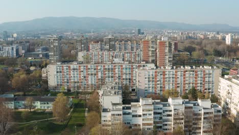 Aerial-View-Over-Apartment-Buildings-In-Zagreb,-Croatia---drone-shot