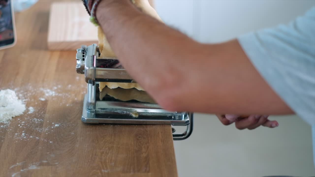 Unrecognizable Man's Tagliatelle Preparation in Slow Motion - 4K Footage