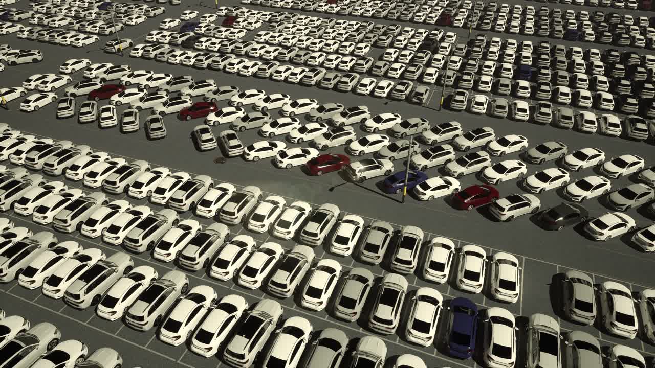 Aerial View Of The Parked New Cars At The Automotive Plant