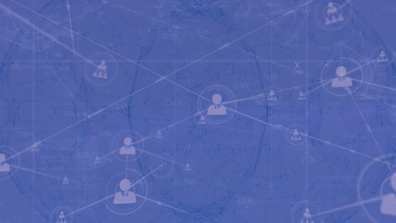 Animazione di una rete di connessioni con icone su forme.