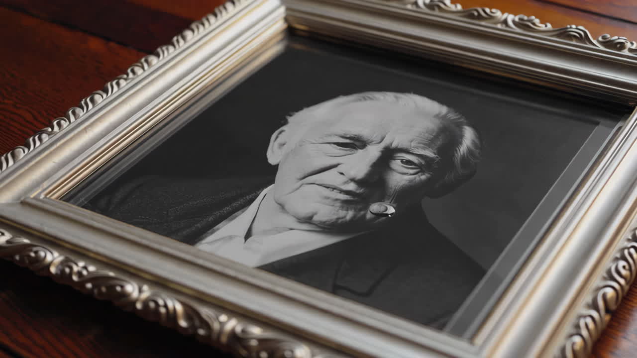 Portrait of an elderly man in a silver frame