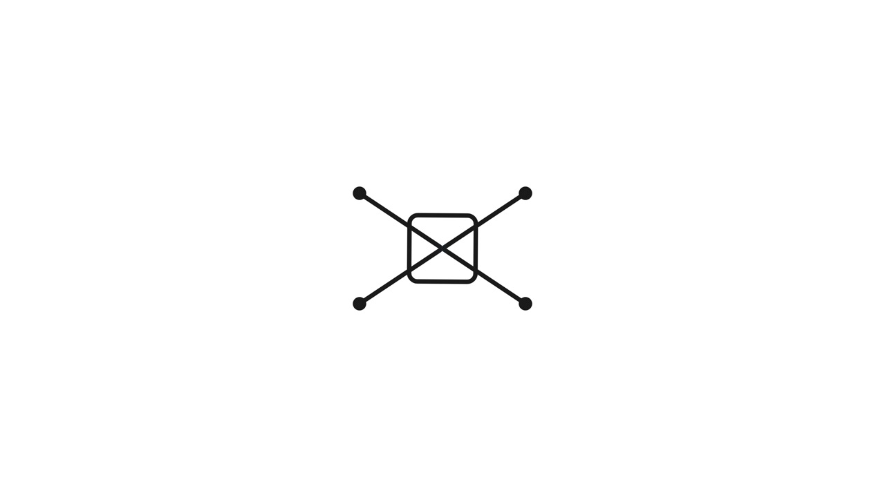 Minimalistická geometrická animace rotujícího čtverce a propojovacích čar