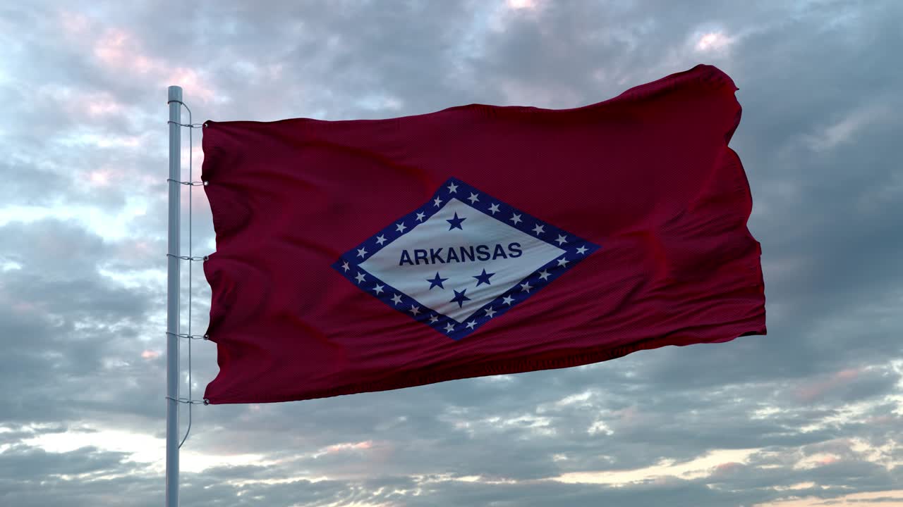 아칸소의 현실적인 발 - 깊은 극적인 하늘을 대비하여 바람에 흔들리는 미국 주.