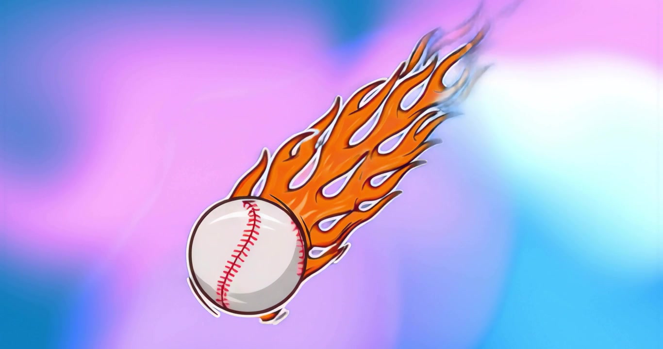 All'inizio del baseball, fiamma tremolante rotante su sfondo dal rosa al blu per un effetto di movimento