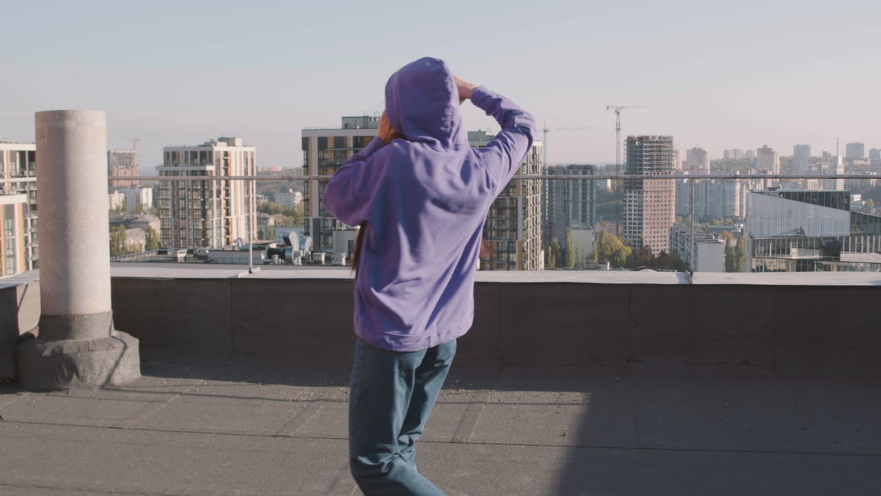 Brunette woman on a terrace