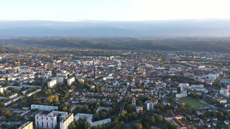 pau aerial view france with the pyrenees mountains in background sunset