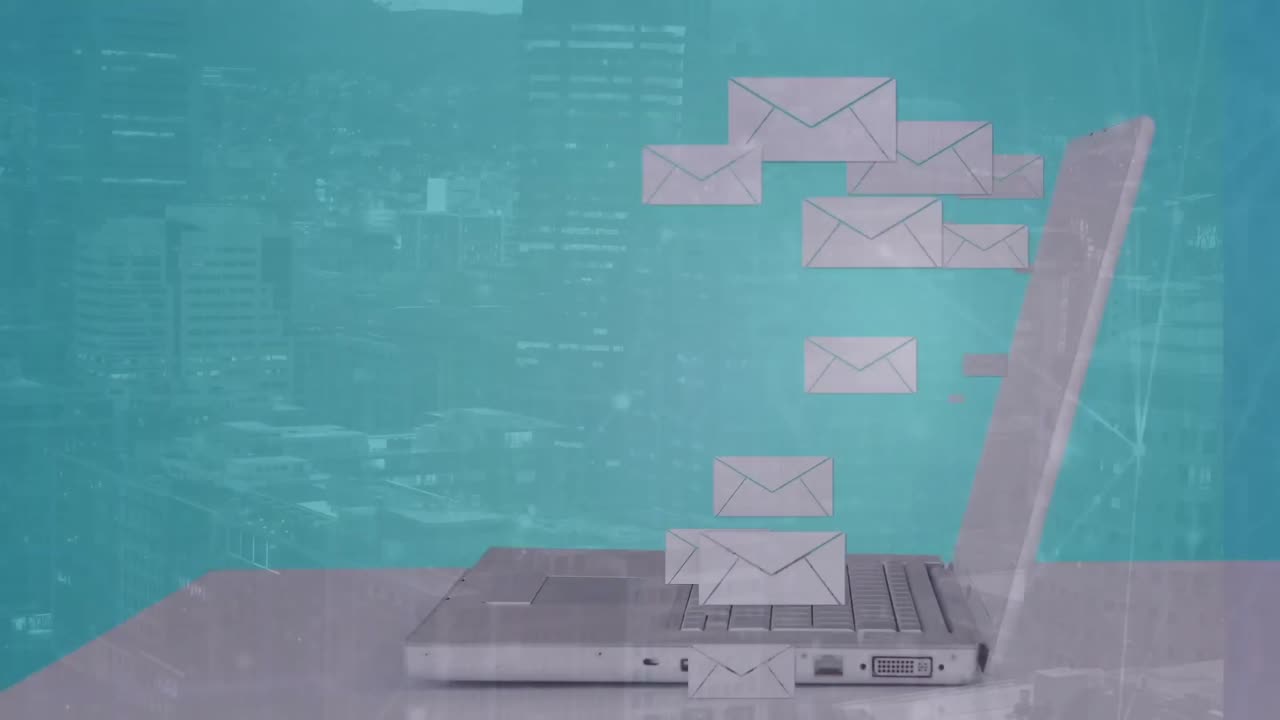 animación de la red de conexiones y procesamiento de datos sobre el paisaje urbano