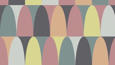 animation of abstract oval pastel shapes moving in formation on multi coloured background