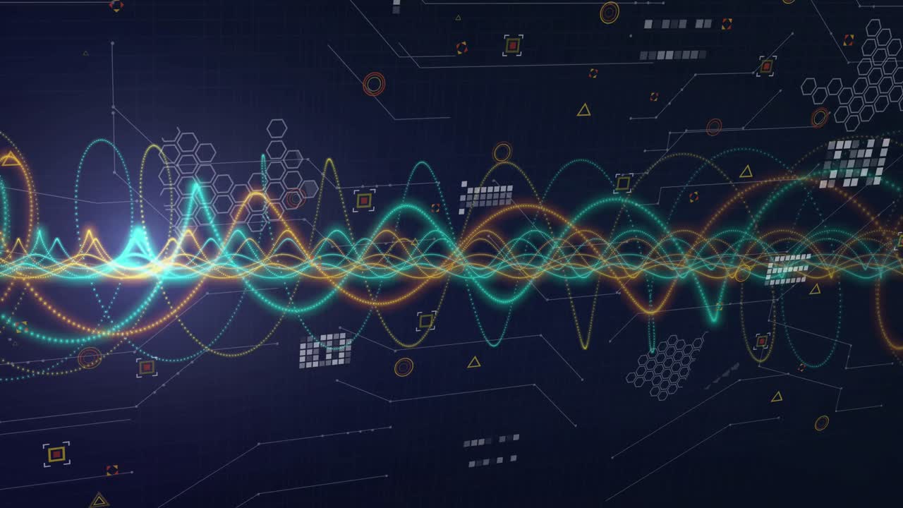 검은색 배경의 데이터 처리에 대한 빛의 흔적의 애니메이션