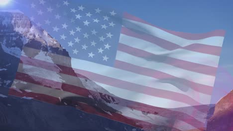 Animation-Der-Amerikanischen-Flagge-über-Atemberaubender-Berglandschaft