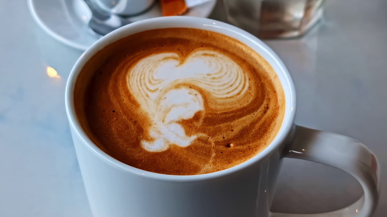 Latte art in a cozy café at Weligama Fishermans Village Beach, relaxed morning vibe