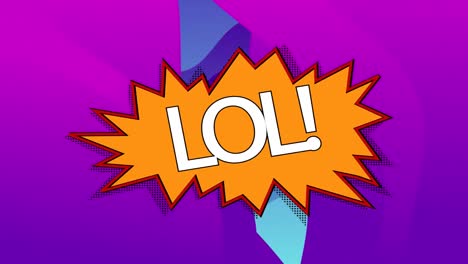 animation of lol text over purple shapes on blue background