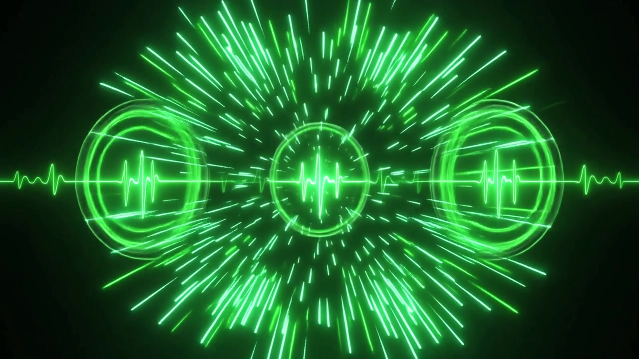 Abstrakt grønn neon lydbølgeform-visualisering med lysglimt