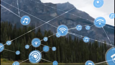 Animation-of-network-of-connections-with-spots-over-landscape