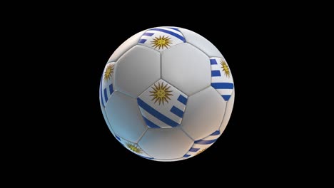pelota de fútbol con la bandera de uruguay, en fondo negro bucle alfa. renderización 3d