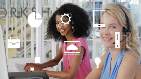animation of data processing over diverse business people