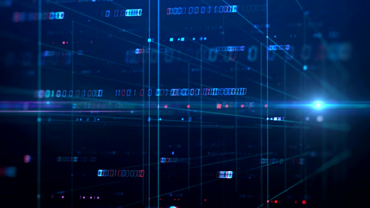 digital grid and number in virtual space seamless loop footage.
